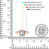 Bezel Set 8mmx6mm Emerald Engagement Ring Cubic Zirconia 925 Sterling Silver