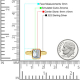 Bezel Set 8mmx6mm Emerald Engagement Ring Cubic Zirconia 925 Sterling Silver