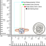 Bezel Set 8mmX8mm Cushion Engagement Ring Cubic Zirconia 925 Sterling Silver