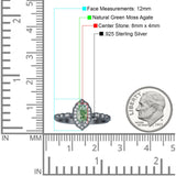 Art Deco Engagement Ring Halo Marquise Natural Green Moss Agate 925 Sterling Silver