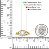 Round Engagement Ring Split Shank Cubic Zirconia 925 Sterling Silver