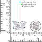 Beaded Band Milgrain Butterfly Finger Ring Cubic Zirconia 925 Sterling Silver
