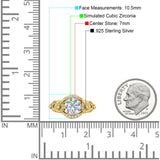 Art Deco Ring Sunflower Design Round Cubic Zirconia 925 Sterling Silver