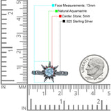 Sun Ring Round Natural Aquamarine 925 Sterling Silver