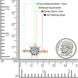 Sun Ring Round Natural Aquamarine 925 Sterling Silver
