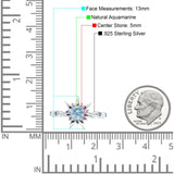 Sun Ring Round Natural Aquamarine 925 Sterling Silver