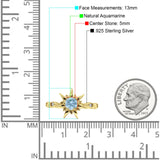 Sun Ring Round Natural Aquamarine 925 Sterling Silver