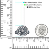 Floral Round Sunflower Compass Ring Halo Cubic Zirconia 925 Sterling Silver