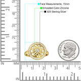 Floral Round Sunflower Compass Ring Halo Cubic Zirconia 925 Sterling Silver