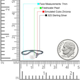 Freshwater Pearl Round Simulated Cubic Zirconia Engagement Ring 925 Sterling Silver (7mm)