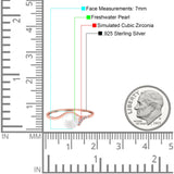 Freshwater Pearl Round Simulated Cubic Zirconia Engagement Ring 925 Sterling Silver (7mm)