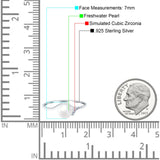 Freshwater Pearl Round Simulated Cubic Zirconia Engagement Ring 925 Sterling Silver (7mm)