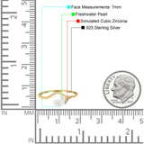 Freshwater Pearl Round Simulated Cubic Zirconia Engagement Ring 925 Sterling Silver (7mm)