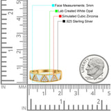 Half Eternity Ring Wedding Engagement Band Triangle White Opal Simulated Cubic Zirconia 925 Sterling Silver