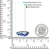 Half Eternity Baguette Ring Band Simulated Blue Sapphire CZ 925 Sterling Silver (5mm)