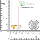Round Pearl Simulated Cubic Zirconia 925 Sterling Silver