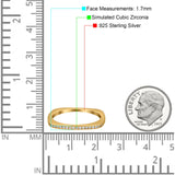 Half Eternity Ring Wedding Engagement Band Round Simulated Cubic Zirconia 925 Sterling Silver (1.7mm)