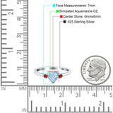 Art Deco Heart Three Stone Wedding Bridal Ring Ruby Simulated Cubic Zirconia 925 Sterling Silver