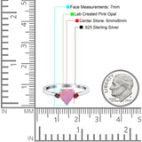 Art Deco Heart Three Stone Wedding Bridal Ring Ruby Simulated Cubic Zirconia 925 Sterling Silver