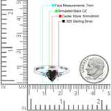 Art Deco Heart Three Stone Wedding Bridal Ring Aquamarine Simulated Cubic Zirconia 925 Sterling Silver