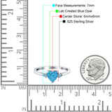 Art Deco Heart Three Stone Wedding Bridal Ring Aquamarine Simulated Cubic Zirconia 925 Sterling Silver