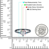 Art Deco Heart Three Stone Wedding Bridal Ring Aquamarine Simulated Cubic Zirconia 925 Sterling Silver