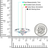 Art Deco Heart Three Stone Wedding Bridal Ring Aquamarine Simulated Cubic Zirconia 925 Sterling Silver