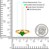Art Deco Heart Three Stone Wedding Bridal Ring Peridot Simulated Cubic Zirconia 925 Sterling Silver