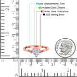 Art Deco Heart Three Stone Wedding Bridal Ring Pink Simulated Cubic Zirconia 925 Sterling Silver