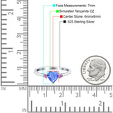Art Deco Heart Three Stone Wedding Bridal Ring Pink Simulated Cubic Zirconia 925 Sterling Silver