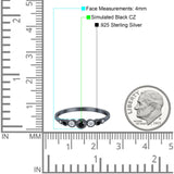 Half Eternity Band Round Simulated Black Cubic Zirconia 925 Sterling Silver (4mm)
