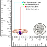 Heart Filigree Art Deco Wedding Bridal Ring Round Simulated Cubic Zirconia 925 Sterling Silver