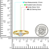 Heart Filigree Art Deco Wedding Bridal Ring Round Simulated Cubic Zirconia 925 Sterling Silver