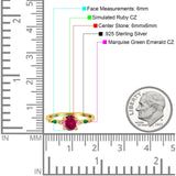 Vintage Style Round Bridal Wedding Engagement Ring Marquise Green Emerald Simulated Cubic Zirconia 925 Sterling Silver