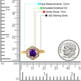 Art Deco Hexagon Shape Wedding Bridal Ring Round Simulated Cubic Zirconia 925 Sterling Silver