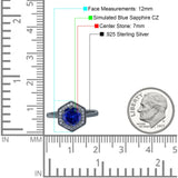 Art Deco Hexagon Shape Wedding Bridal Ring Round Simulated Cubic Zirconia 925 Sterling Silver