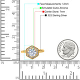 Art Deco Hexagon Shape Wedding Bridal Ring Round Simulated Cubic Zirconia 925 Sterling Silver