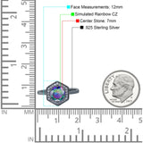 Art Deco Hexagon Shape Wedding Bridal Ring Round Simulated Cubic Zirconia 925 Sterling Silver