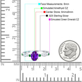 Vintage Style Oval Bridal Wedding Engagement Ring Round Green Emerald Simulated Cubic Zirconia 925 Sterling Silver