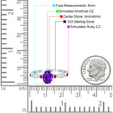 Vintage Style Oval Bridal Wedding Engagement Ring Round Ruby Simulated Cubic Zirconia 925 Sterling Silver