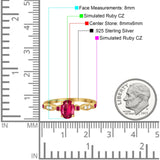 Vintage Style Oval Bridal Wedding Engagement Ring Round Ruby Simulated Cubic Zirconia 925 Sterling Silver