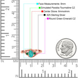 Three Stone Engagement Ring Oval Cut Round Simulated Green Emerald Cubic Zirconia 925 Sterling Silver