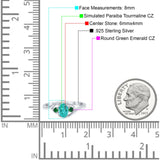 Three Stone Engagement Ring Oval Cut Round Simulated Green Emerald Cubic Zirconia 925 Sterling Silver