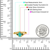 Three Stone Engagement Ring Oval Cut Round Simulated Green Emerald Cubic Zirconia 925 Sterling Silver