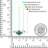 Three Stone Engagement Ring Oval Cut Round Simulated Green Emerald Cubic Zirconia 925 Sterling Silver