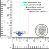 Three Stone Engagement Ring Oval Cut Round Simulated Green Emerald Cubic Zirconia 925 Sterling Silver