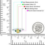 Three Stone Engagement Ring Oval Cut Round Simulated Green Emerald Cubic Zirconia 925 Sterling Silver