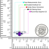 Three Stone Engagement Ring Oval Cut Round Simulated Blue Sapphire Cubic Zirconia 925 Sterling Silver