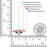 Three Stone Engagement Ring Oval Cut Round Simulated Blue Sapphire Cubic Zirconia 925 Sterling Silver