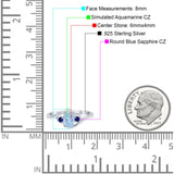 Three Stone Engagement Ring Oval Cut Round Simulated Blue Sapphire Cubic Zirconia 925 Sterling Silver